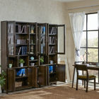 Bookcase 3 Doors 2100mm Wooden Glass Cabinet Solid Wood Glass Door Cabinet